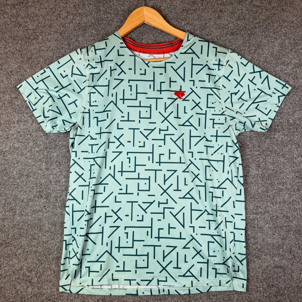 Rabbit Running T Shirt Mens S Blue Geometric Vented Lightweight Breathable
